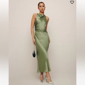 Reformation Casette Silk Dress in Artichoke